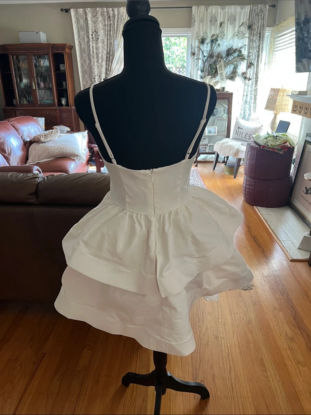 White Tiered Spaghetti-Strap women Dress